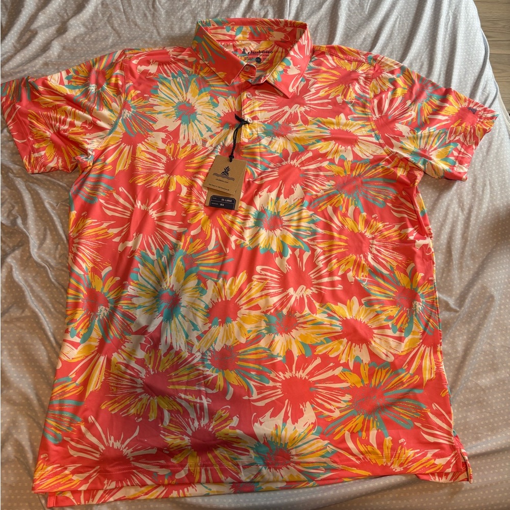 Chubbies Performance Polo Shirt Mens 2XL PI Flowers Multicolor Golf Polo.